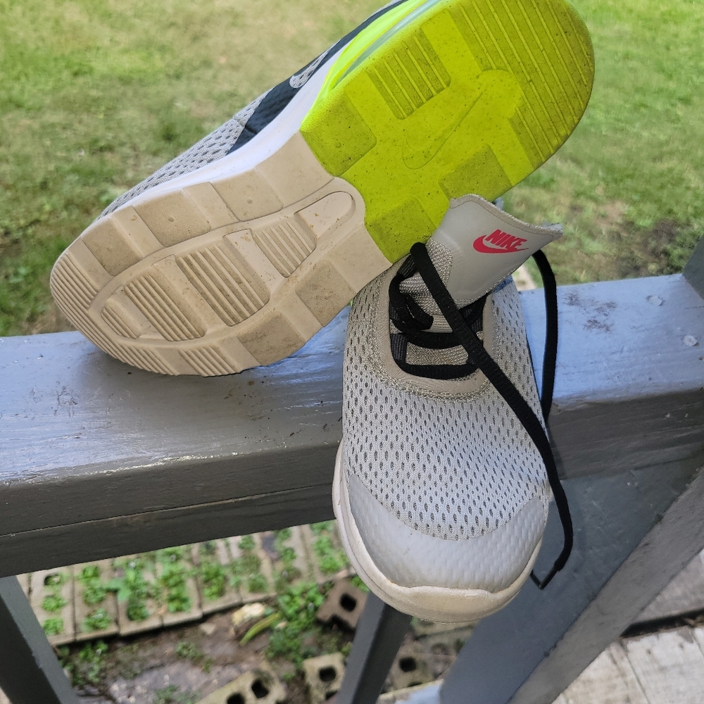 Nike girl size 4.5 shoes grey, black & lime green